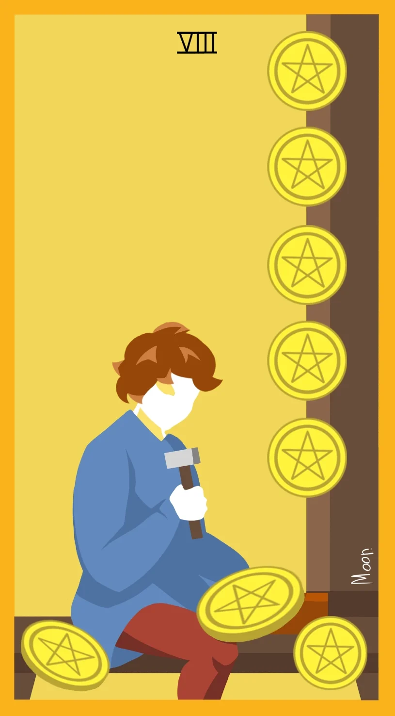 Восьмёрка Пентаклей — карта Таро